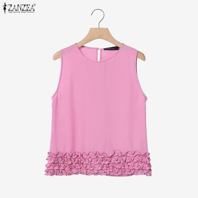 Women Casual Round Neck Solid Color Sleeveless Tank Tops