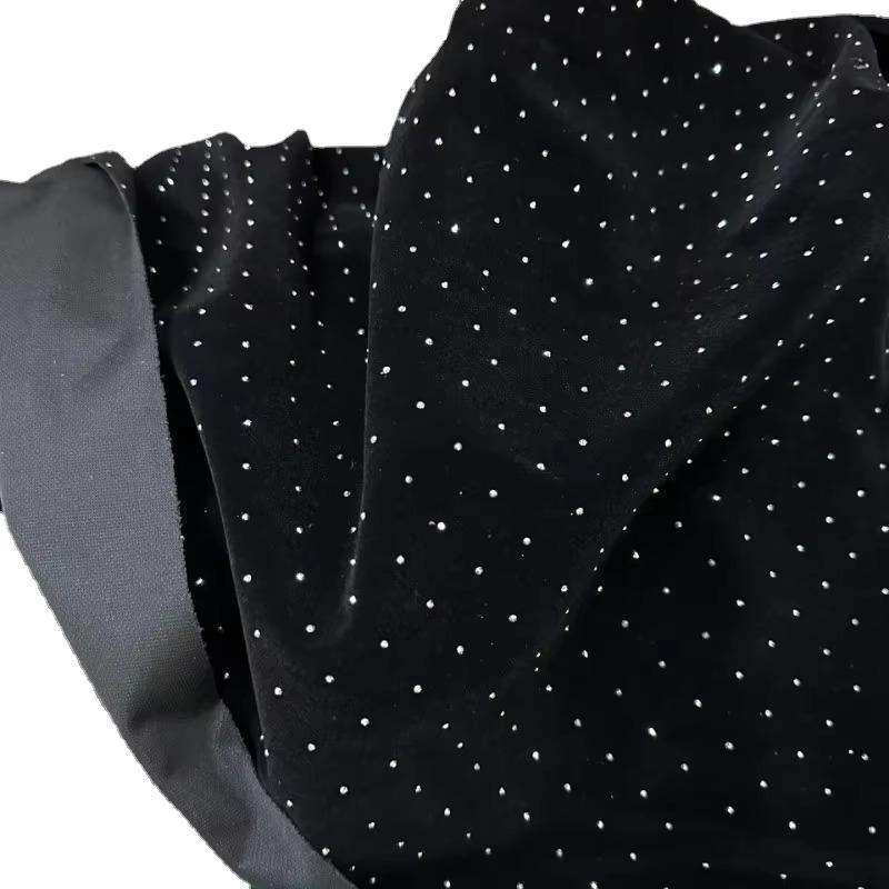 1meter Black Color 3D Sparkling Crystal Rhinestones Velvet Fabric Embroidery Fabrics for Dress Sewing Cheongsam