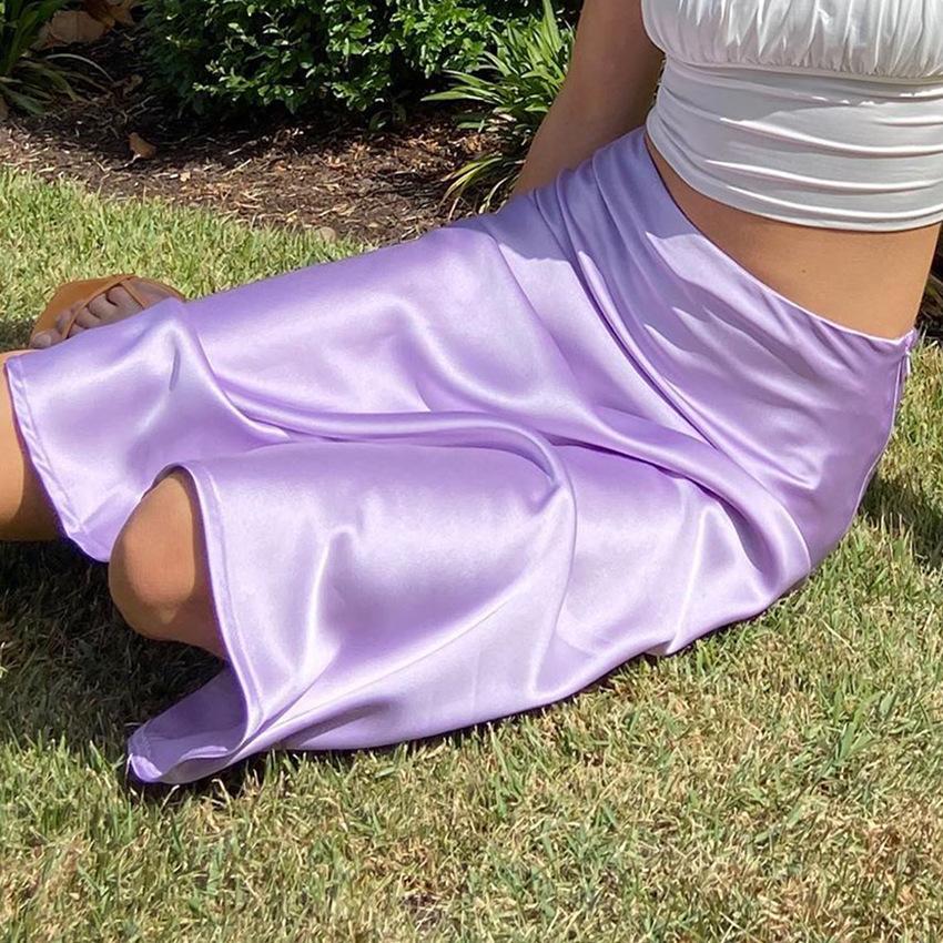 Satin Silk Skirt Women High Waisted Long Skirt Elegant Ladies Office Skirts Midi Spring A-line Skirt