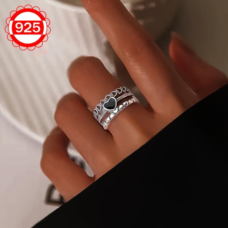 silver hypoallergenic ring for women, vintage multi-layer heart-shaped ring, light luxury design index finger ring