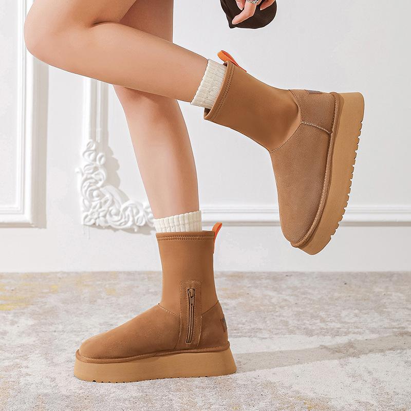 Augustine platform snow boots women's 2025 new winter thin elastic pencil boots wear thickened short boots