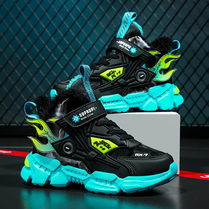 

Зимняя детская обувь для мальчиков, нескользящая спортивная обувь, уличные зимние ботинки, водонепроницаемые теплые кроссовки, детская повседневная обувь из хлопка с высоким берцем 36 синий