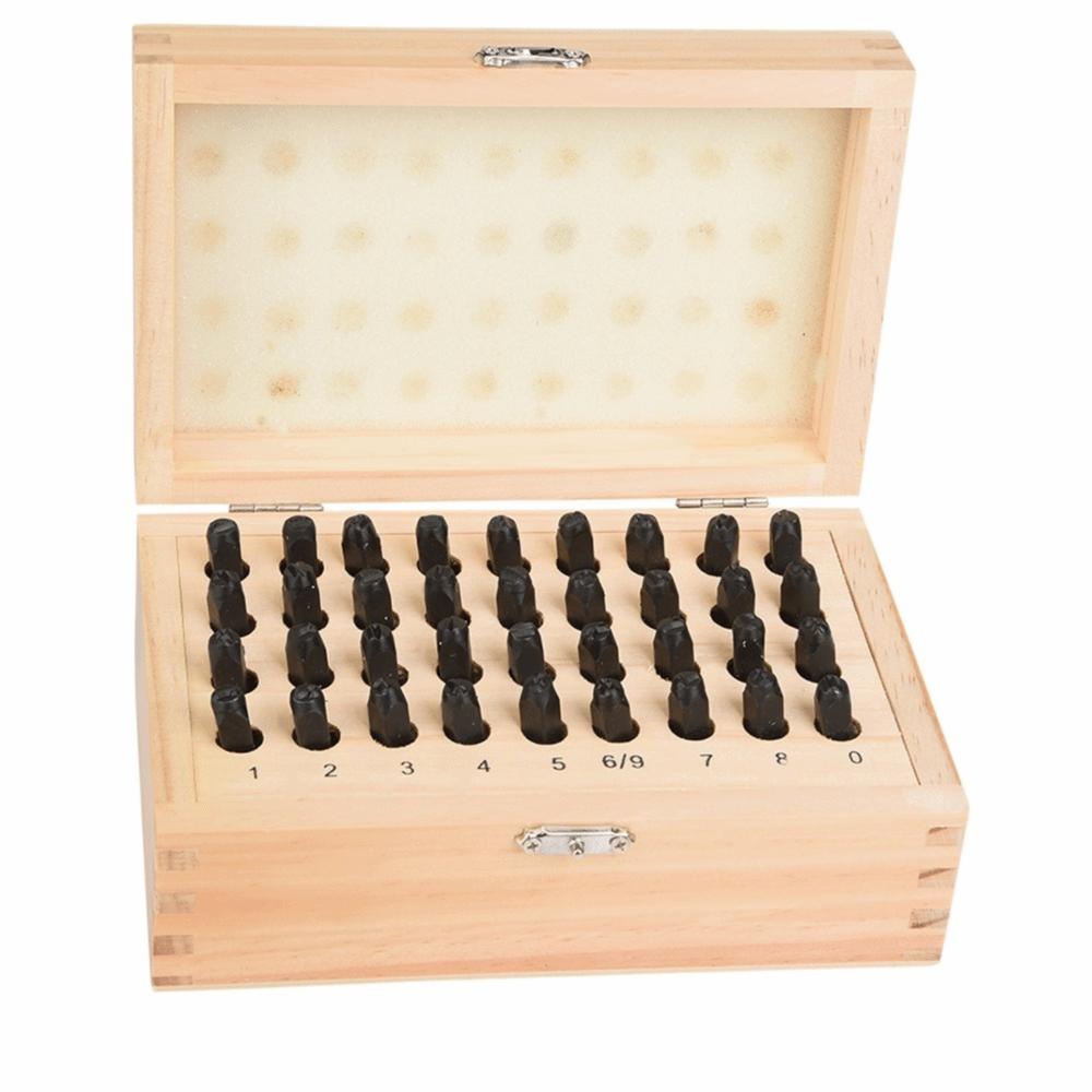 36pcs 4MM Steel Letter Punch Set 5MM Carbon Steel Number Punch Set Wooden Box Case Steel Stamp Die Leather Imprinting