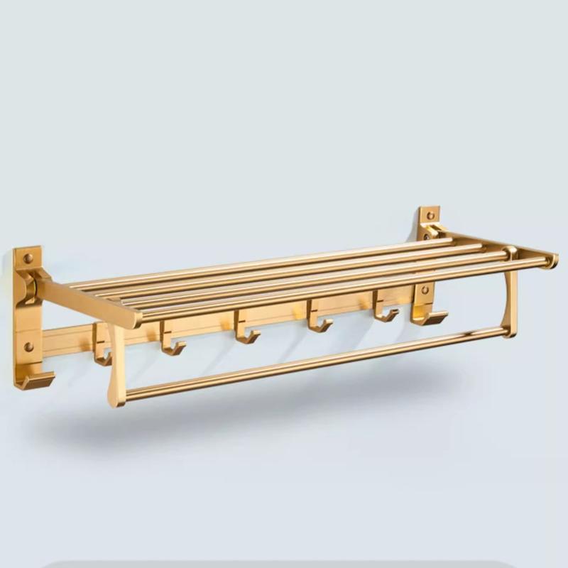 Aluminum Wall Mounted Gold Bath Towel Rack Active Bathroom Towel Holder Foldable Towel Shelf Bathroom Accessories