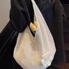 Handmade Crochet Shoulder Bag with Floral Accent Lightweight Beach Tote Crossbody Bag for Vacation and Daily Use