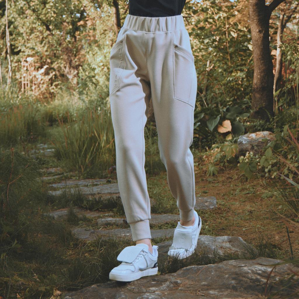CHALLENGER Women'S Cushion Fabric Wide Elastic Cargo Jogger Pants Light Beige