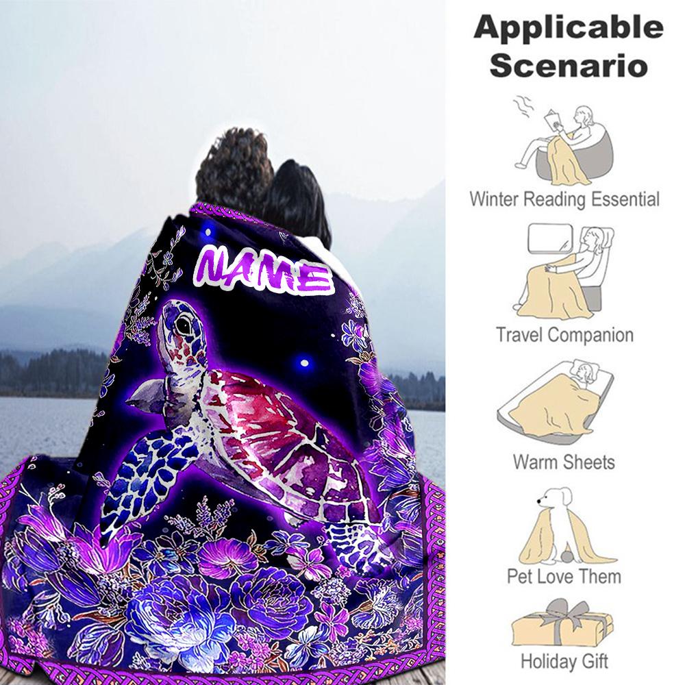 Purple Turtle Customize Your Name Blanket Cozy Customizable Blanket Soft Warm Cozy Versatile for Picnics Couch Sofa Seaside Four Seasons Universal