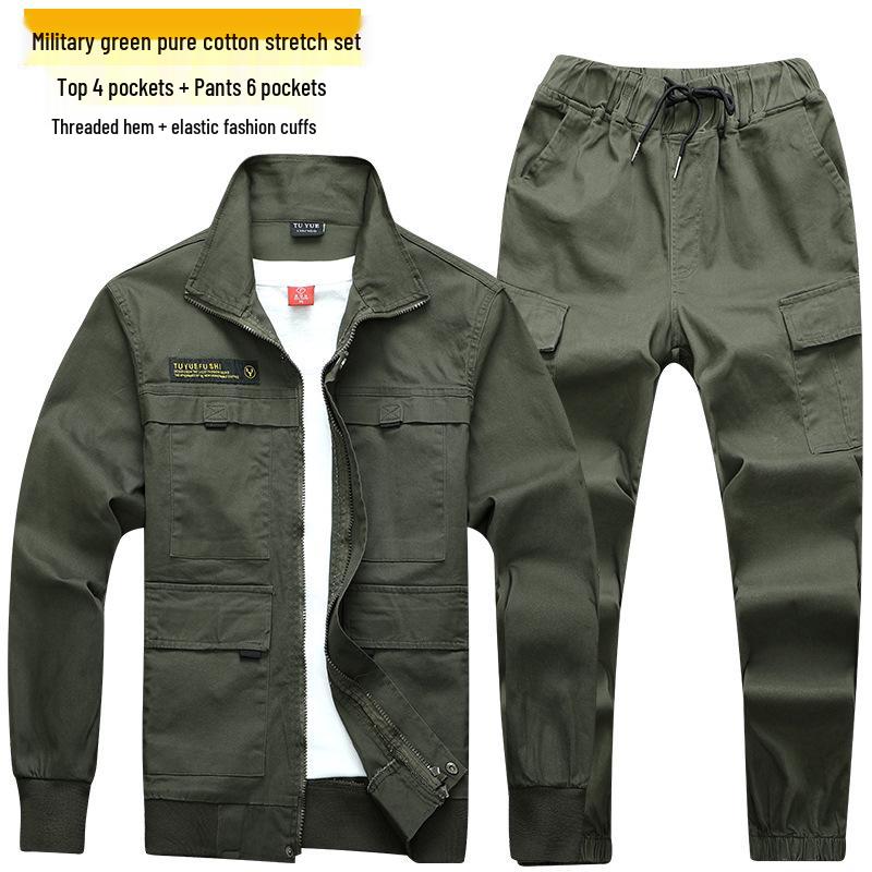 Men's Spring/Autumn Camouflage Work Suit - Pure Cotton, Elastic Labor Protection Wear