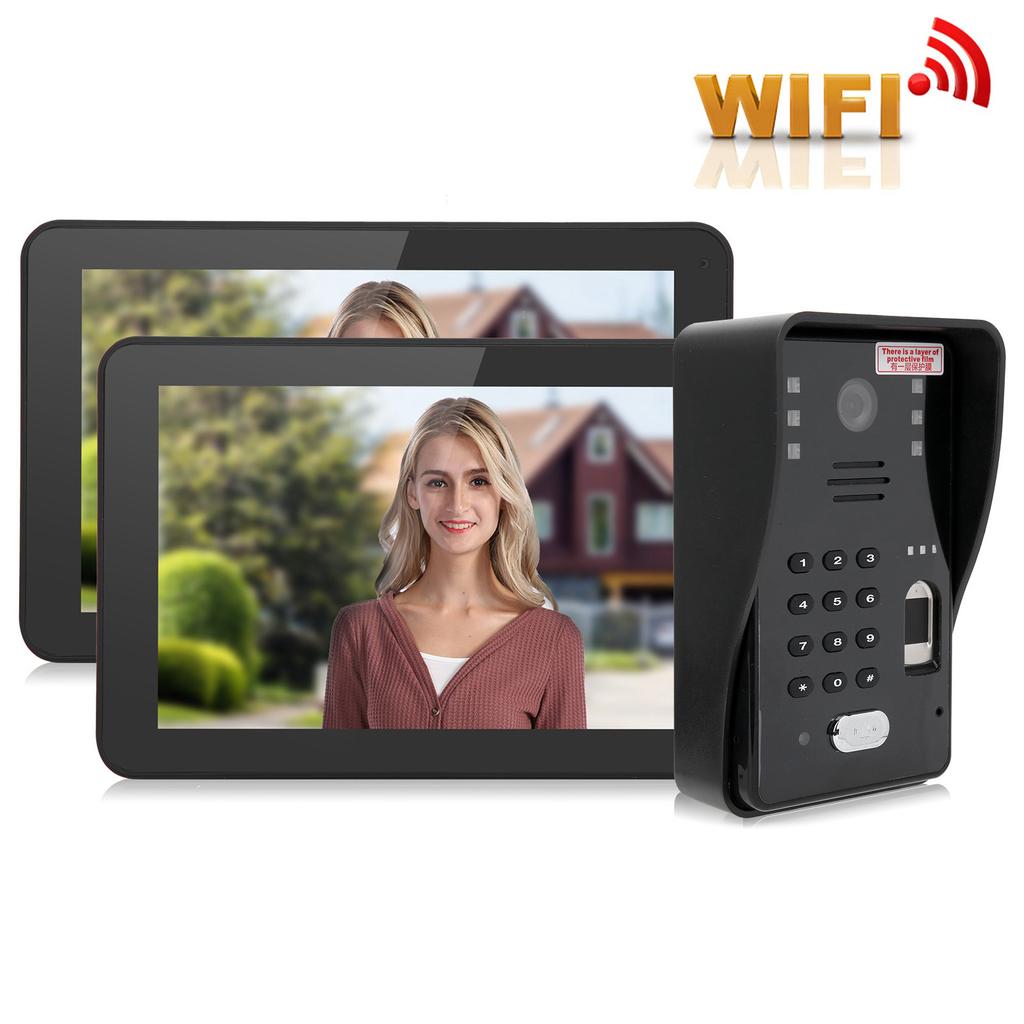 9in Video Doorphone Wired Wifi 2 Monitors Fingerprint Password IC Card Remote Access Control