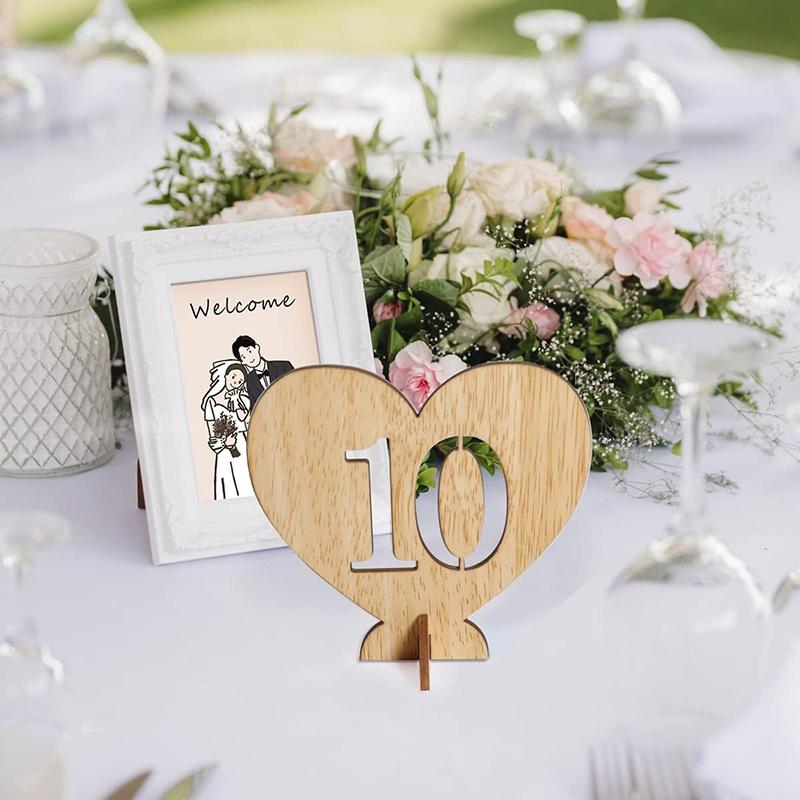 WTEMPO Wedding Heart Shaped Design Table Seat Numbers 1-20 with Holder Base Hollow-out Card Holders Festive Parties Seating Cards