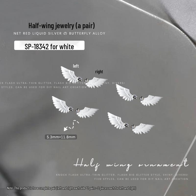 

Металлические стразы Полукрыло Ювелирные изделия для нейл-арта - Черный, Белый, Золотой и Серебряный (2 пары)