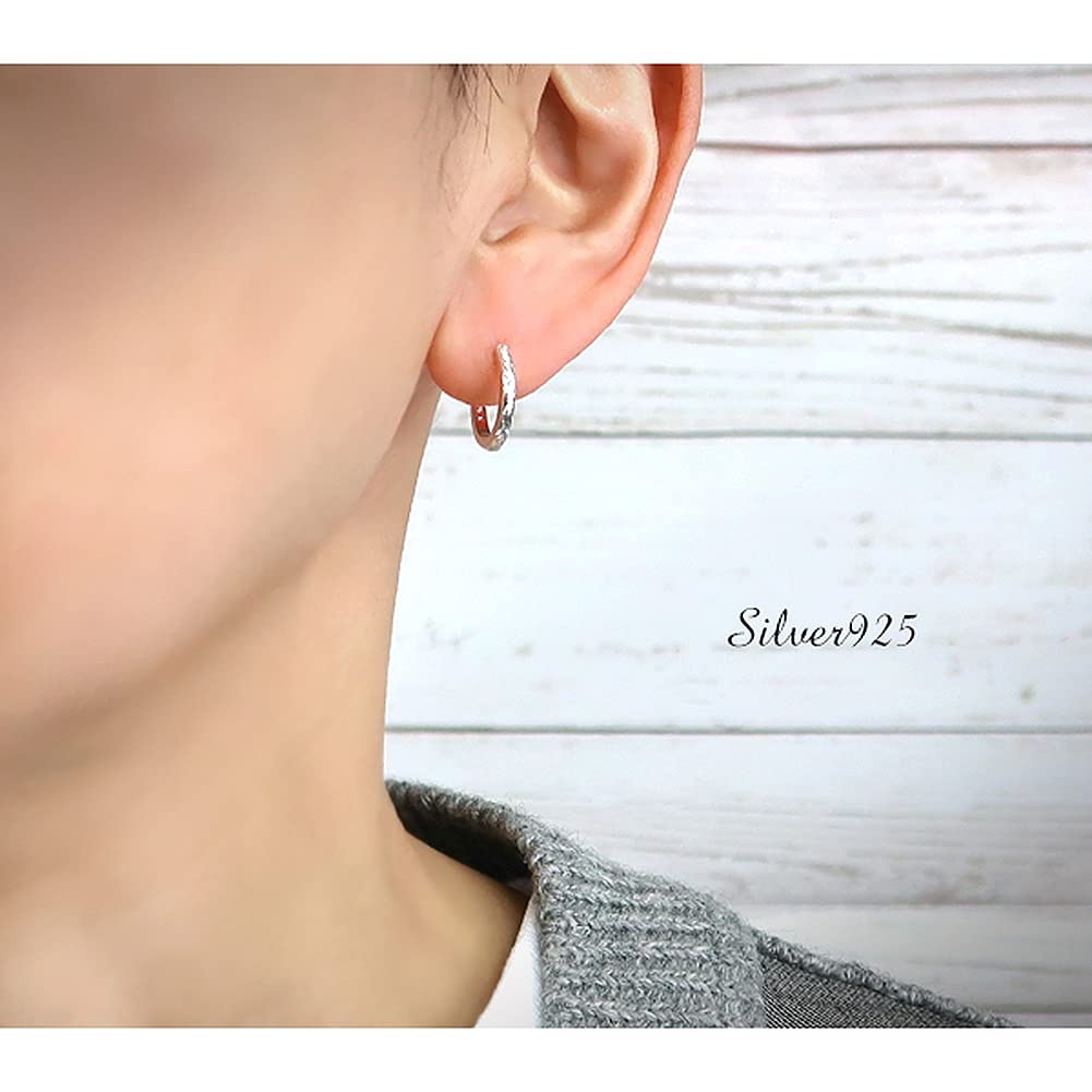 Shinjuku Gin No Kura Hawaiian Jewelry Scroll Hoop Earrings Silver 925 Pierced Earrings with Ocean Wave and Natural Design Hand-Carved (Single Earring)