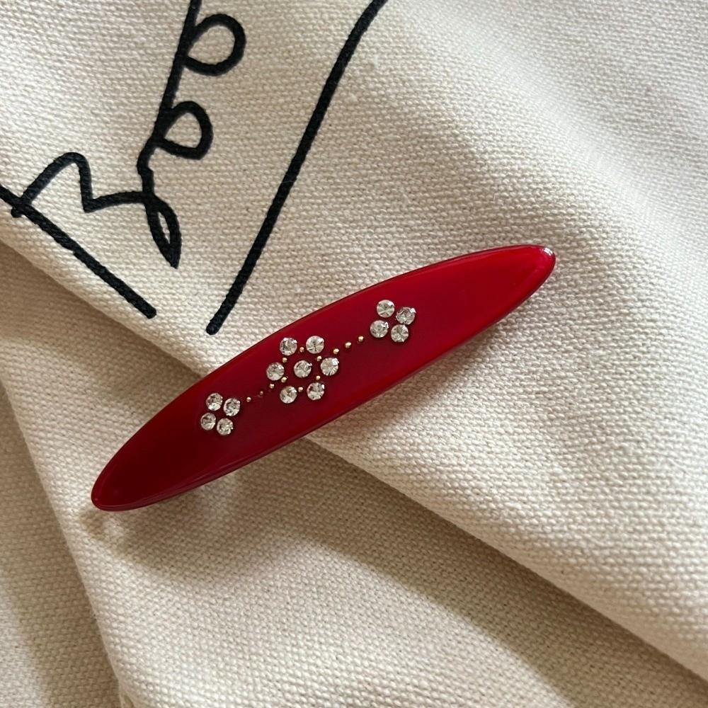 

Retro Y2K Spring Clip Vintage Rhinestone Side Bangs Clip Spicy Girl Acetate Hair Clip Party Use червоний