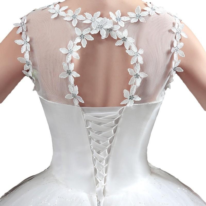 Women Ruched Sequined Lace Up White Big Swing Wedding Dresses
