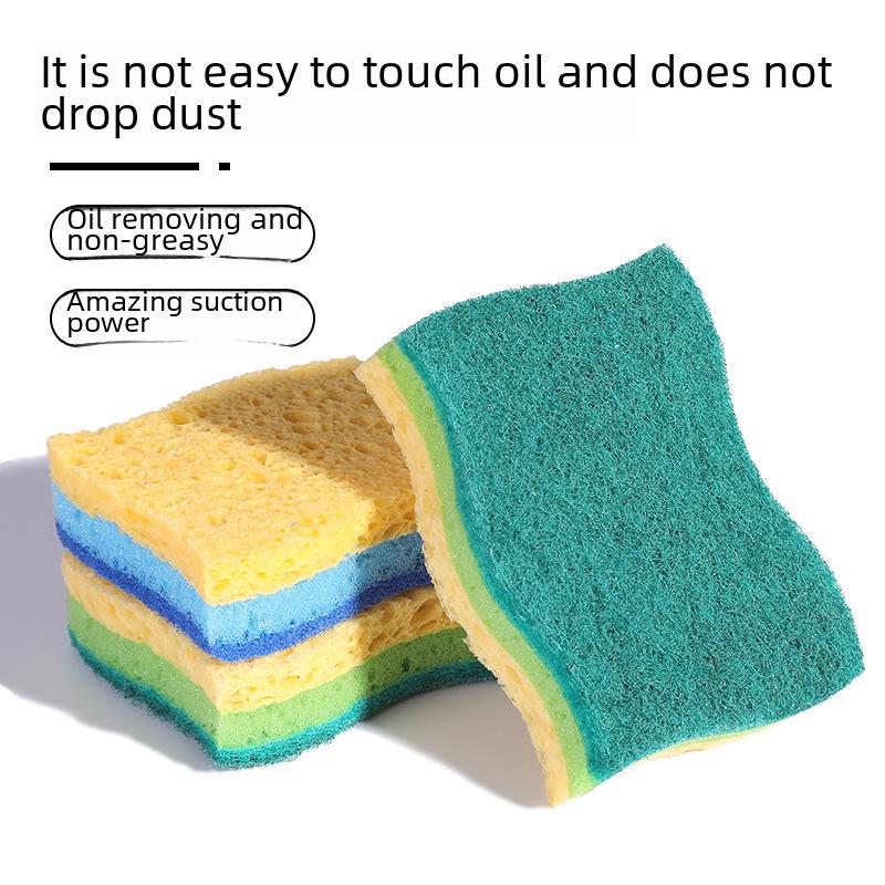 Non-Oily, Absorbent Wood Pulp Cotton Sponge Pad: Three-Layer Wave Cleaning Pad for Dishwashing