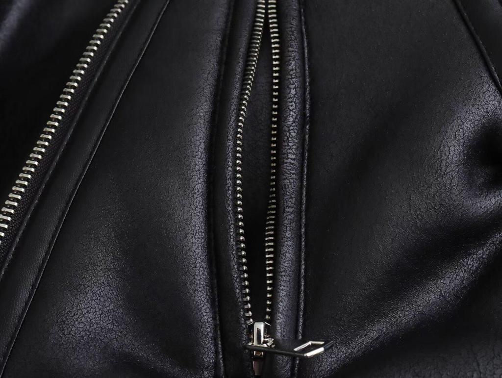 Double-Sided Thick Jacket with Zipper Accent: Turn-Down Collar European & American Women's Fashion
