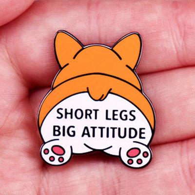 "Short Legs Big Attitude" Funny Short Corgi Buttock Brooch Cute Pet Humor Badge Accessories