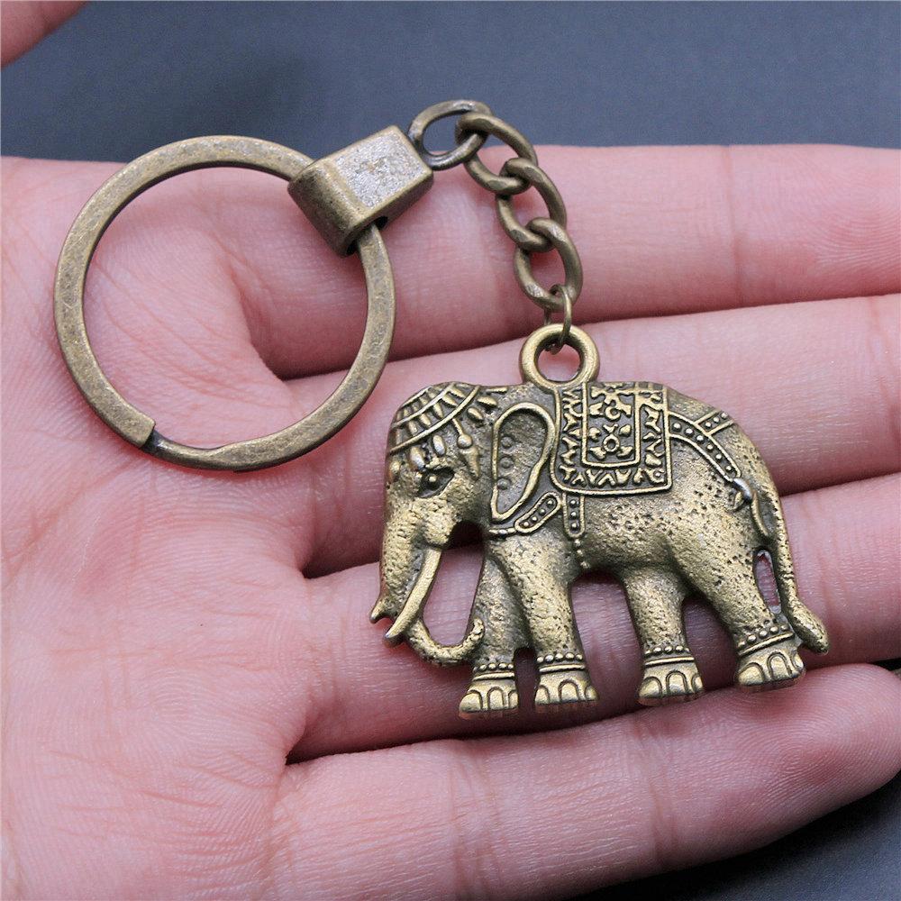 Elephant Horse Animal Duo Pendant Antique Bronze Metal Keychain with 30mm Ring for Students Hot Sale
