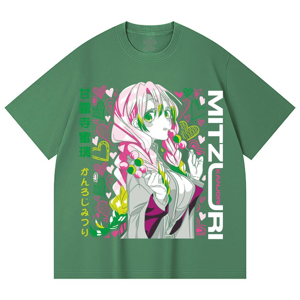 230 g/m² 100% Baumwolle Demon Slayer V102 Mitsuri Druck Unisex Schweres Baumwoll-T-Shirt