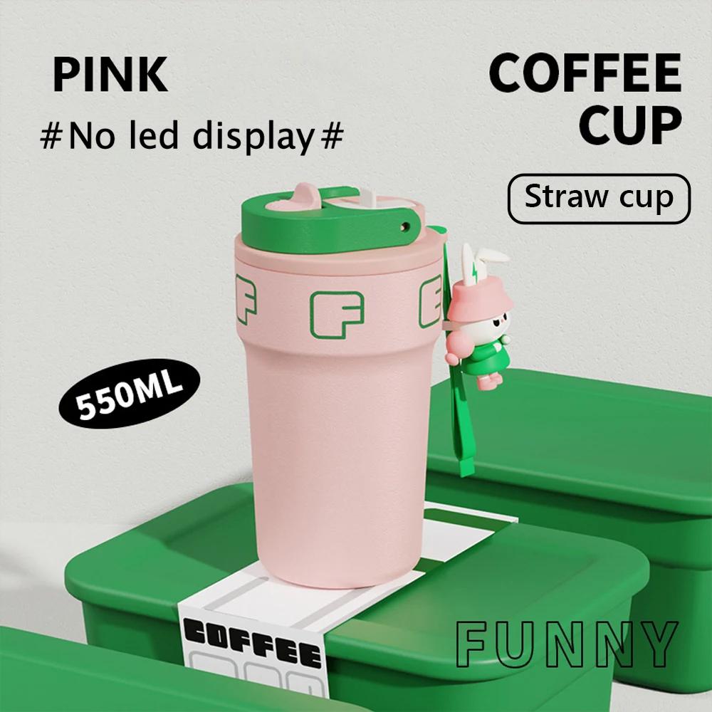 550ml Creative Coffee Cup With Doll Temperature Display Thermal Mug With Straw Stainless Steel Thermos Bottle Coffee Mug Tumbler