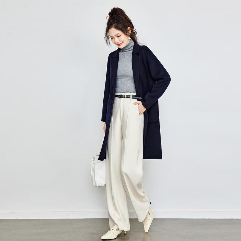 TERRE BLEUE Women's French Style 100% Wool Mid-Length Coat