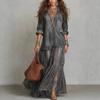 Vintage Turn Down Collar Imitation Denim Casual Long Dress For Women