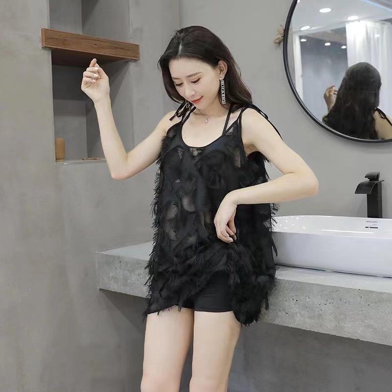 

Женский модный купальник-тройка 2023 года - Консервативный, стройнящий и скрывающий живот стиль для горячих источников. One size чёрный