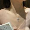 S925 Pure Silver All Diamond Cross Necklace for Women, Silver Inlaid with Natural Color Treasure, Fashionable and Versatile Gift