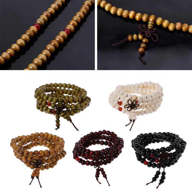 Natural Sandalwood 8mm Beads Bracelets 108 Wood Beads Buddha Prayer Jewelry