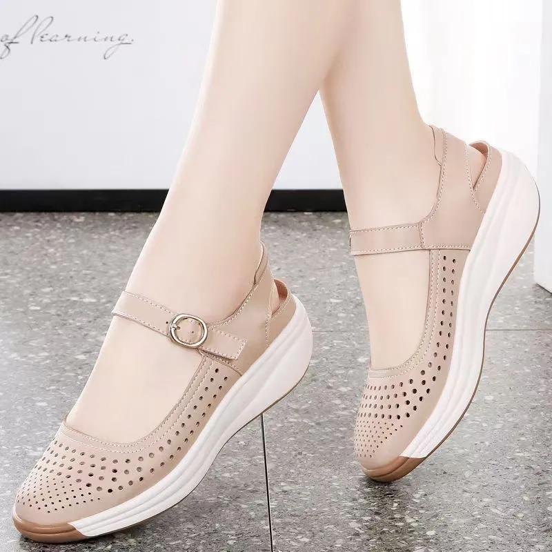  Sapatos Femininas Women Fashion Round Toe High Quality Spring & Summer Hollow Out Shoes Lady Casual Leather Shoe Ab712