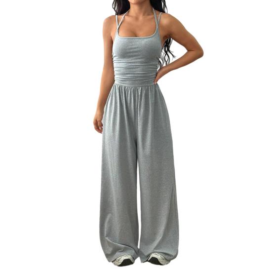 Workout Jumpsuits for Women Spaghetti Strap Sleeveless One Piece Overalls Wide Leg Long Pants Rompers Sexy Backless Yoga Outfits