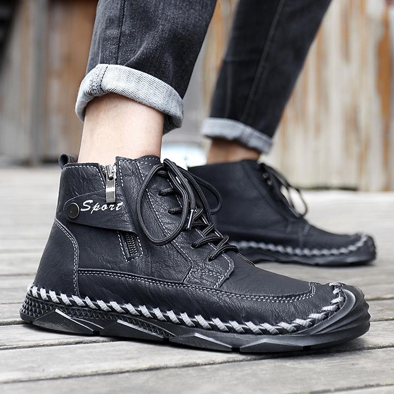Fashion Winter Mens Outdoor Boots Luxury Handmade Leather Platform Hking Boots for Men Casual Shoes High Quality Warm Male Ankle Boots