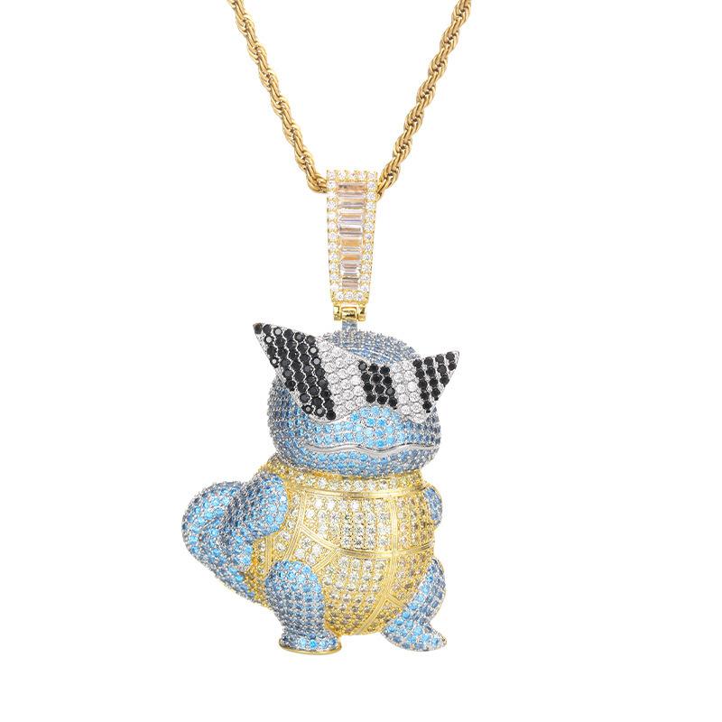 Bijoux Hip Hop Européens et Américains Pendentif Tortue Dessin Animé Cuivre Incrusté Zircon Personnalité Cool Disco Hommes