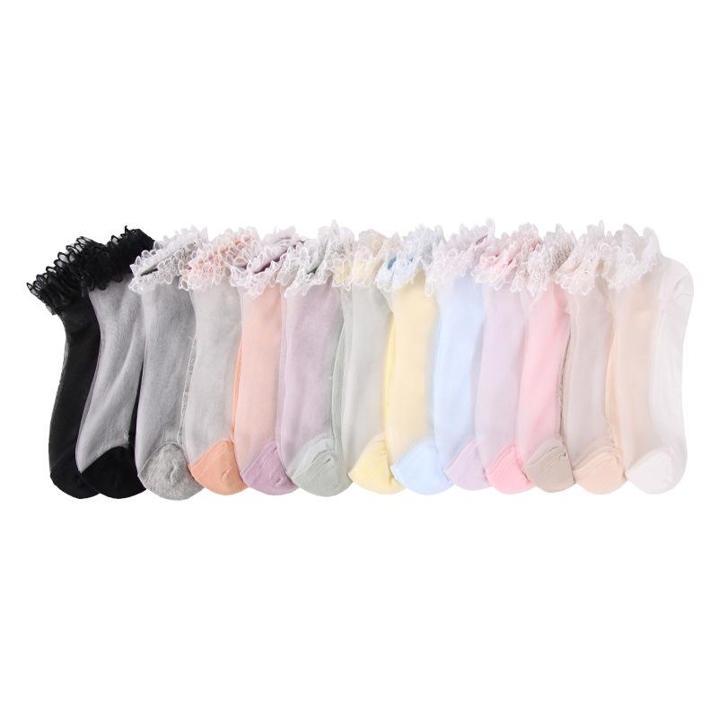 5 Pairs Socks Women Spring Summer Thin Transparent Lace Lace Socks Short Crystal Glass Stockings