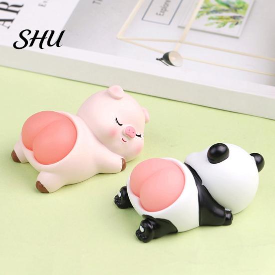 Squeezing Animals Toys Cartoon Figurine Cute Panda Rabbit Piggy Kitten Landscaping Doll Soft Butt Decompression Toy Resin Animal Figure Model Ornament