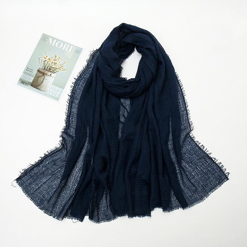 Hot-selling New Simple Solid Color Wrinkled Cotton and Linen Scarf, Soft and Skin-friendly In Winter, Warm Scarf Women
