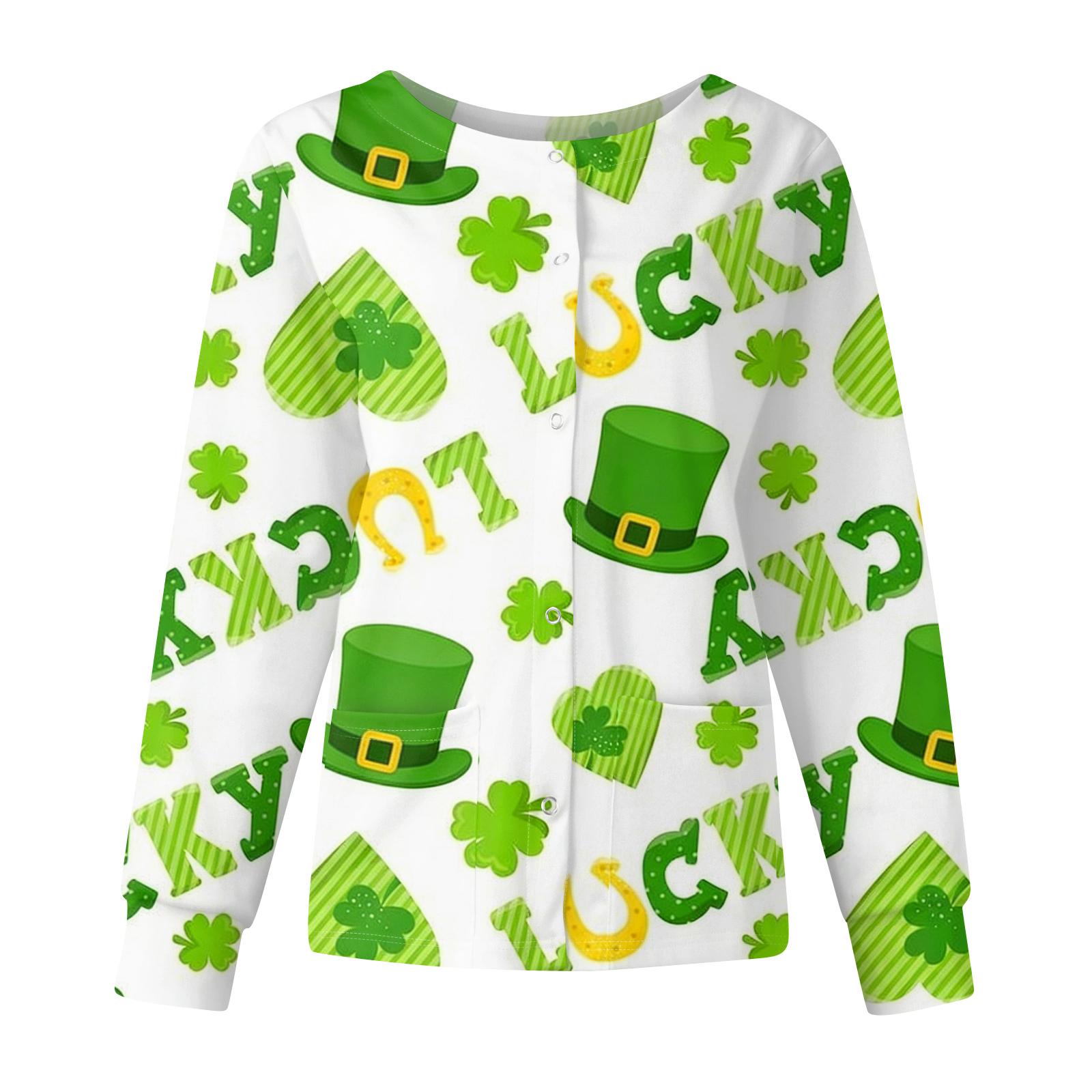 

Women s Casual Fashion Long Sleeve Standing Collar Single Breasted St. Patrick s Day Print Workwear Jacket Tops L
