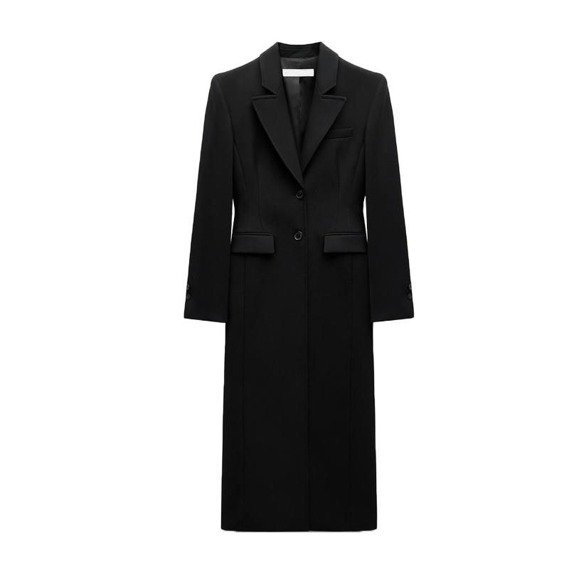 Autumn and Winter New Women Clothes Western Style Black All-Matching Slim Fit Lapel Long Sleeve Large Overcoat Outerwear 9698633