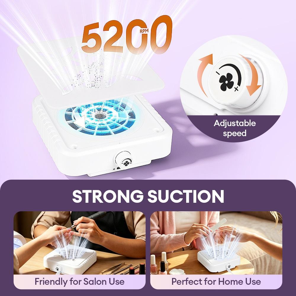 120W Mini Nail Dust Collector 5600RPM Portable Nail Dust Extractor 500Pa Suction Nail Vacuum Cleaner Fan Nail Art Manicure Fan