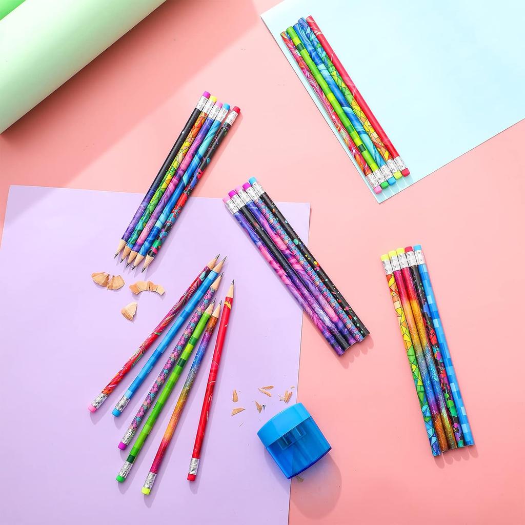 Chinco Wooden Pencil with Eraser for Kids Colorful Pencils Bulk Writing Fun Assorted Novelty Kids Fun School Supplies for Classroom Gifts Teacher