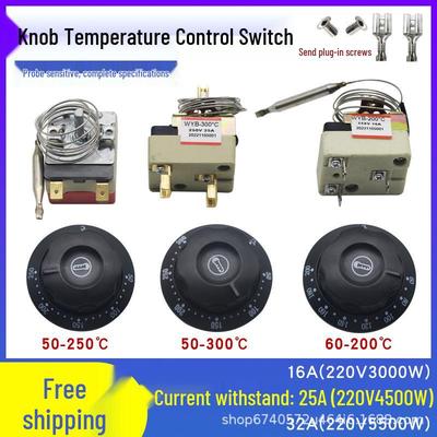 Electric Oven Fryer Thermostat and Temperature Control Switch, 30–110°C/50–300°C for Noodle Soup Pot, 220V 32A.