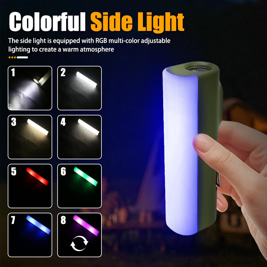 Outdoor LED Camping Lamp Built-in 2*18650 Rechargeable Torch RGB Atmosphere Lamp Portable Hook Tent Lamp Long Lasting Lantern