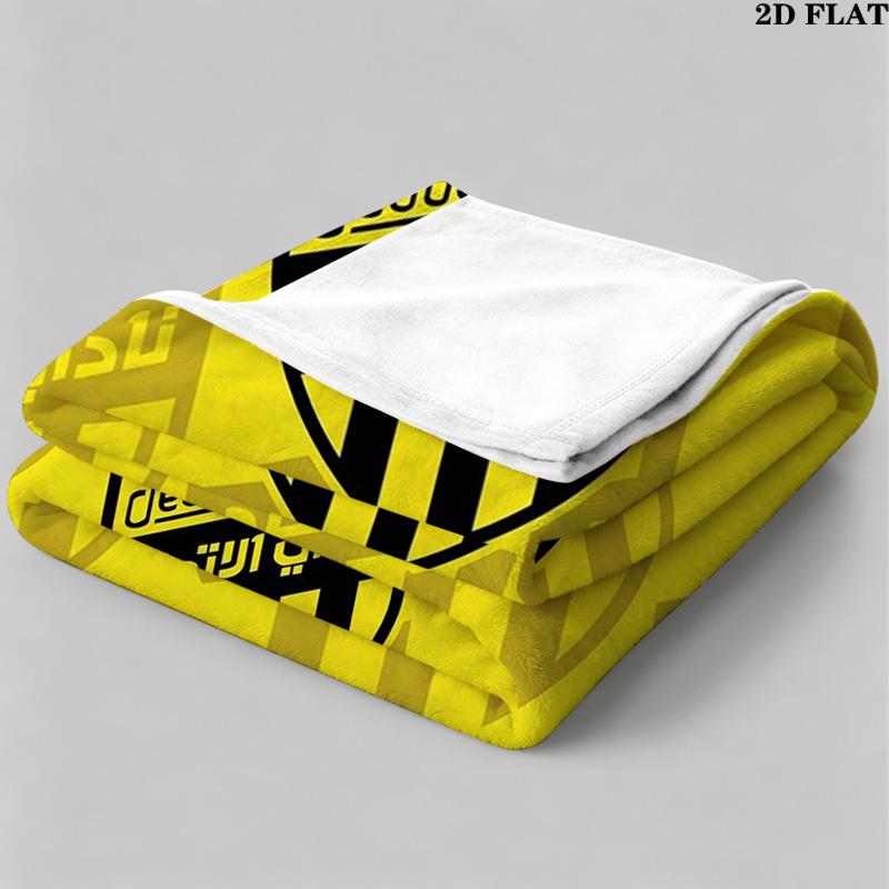 Al-Ittihad Club Logo Aufdruck Flanelldecke Hohe Qualität Warm Bequem Decke für Alle Jahreszeiten Perfekt für Geschenke Heimdekoration