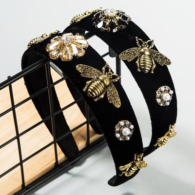 Women's Hairband Ancient Court Baroque Headband Bee Wide Brim Gold Velvet Button Hairhoop