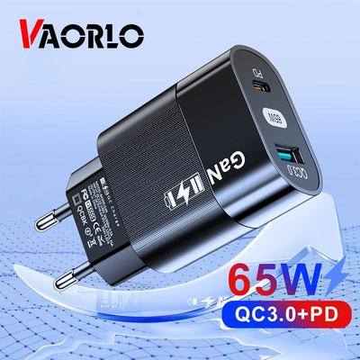 VAORLO GaN 65W Super-Ladegerät QC3.0 USB-Schnellladung PD Schnellladung für EU-US-Stecker Hochwertiges Wandladegerät
