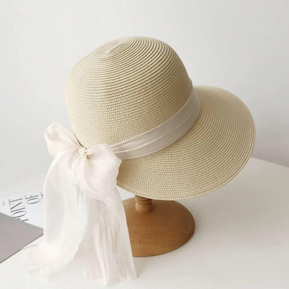 Foldable Lace Brim Sunshade Cap Wide Brim Sun Protection Cap Vacation Straw Sun Hat  Beach