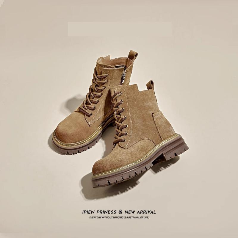 Leather Martin Boots Women's Summer New Boots Brown Platform Western Short Boots