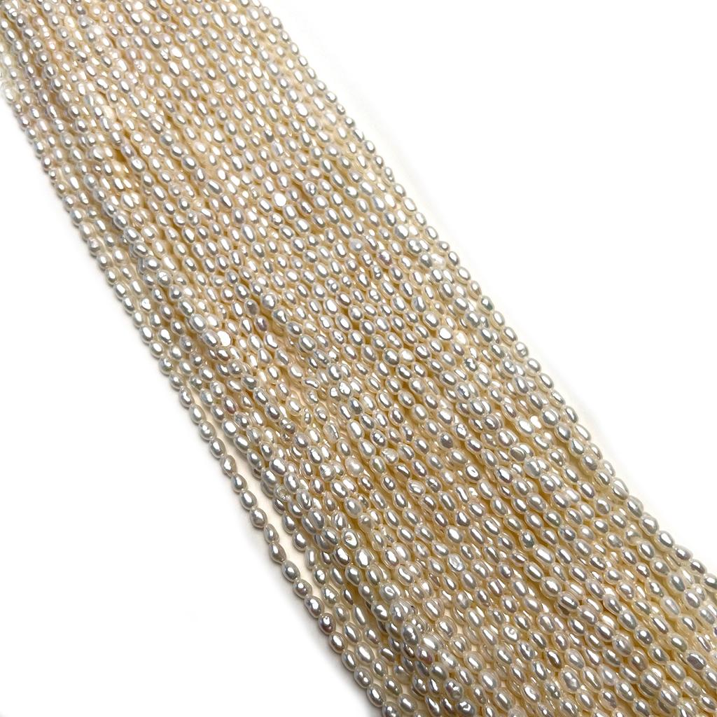 Boho Handmade Rice Pearl 2-3mm, White Natural Freshwater Pearls Beads for Jewelry Making DIY Necklace Accessories, Mother's Day Crafts 36cm