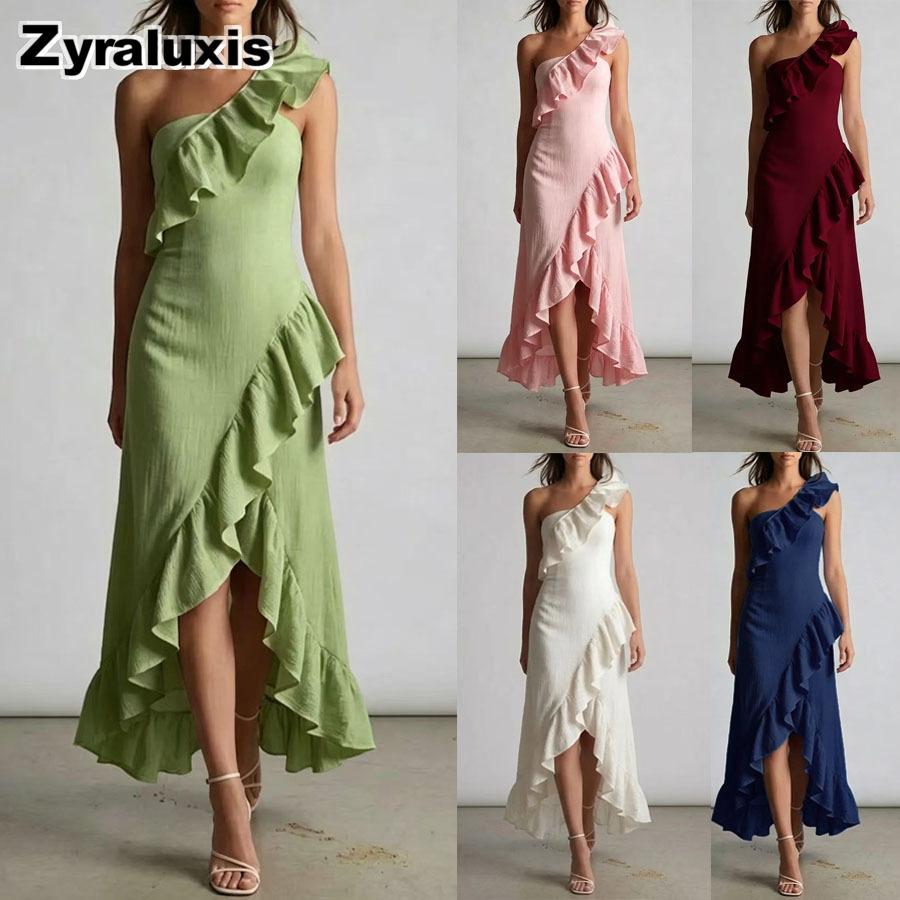 Summer New Leaf Edge Ruffled Elegant Dress Women's Clothing