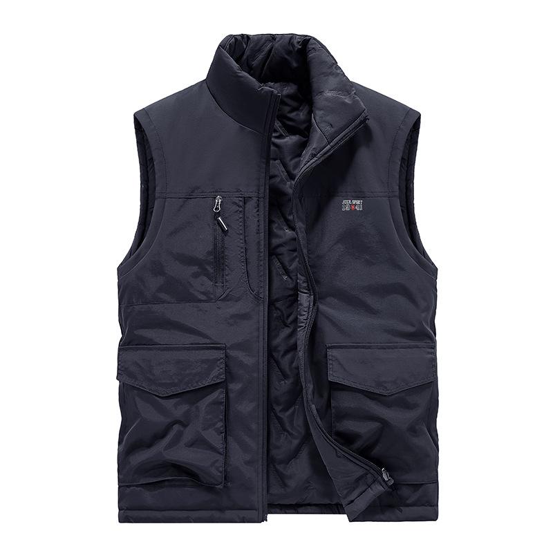 

Men s 2025 Double-Sided Fleece-Lined Windproof Vest for Autumn/Winter Outdoor Casual Wear 5XL темно-синього кольору